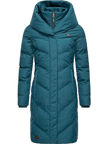 Ragwear Damen Warmer Wintermantel Steppmantel wasserdicht mit Kapuze Natalka Melange Deep Ocean Gr. 4XL von Ragwear