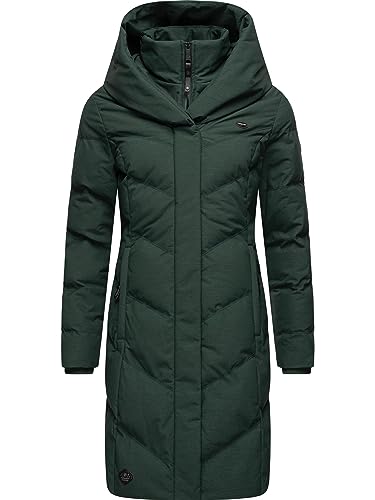 Ragwear Damen Warmer Wintermantel Steppmantel wasserdicht mit Kapuze Natalka Melange Intl Dark Green Gr. XS von Ragwear