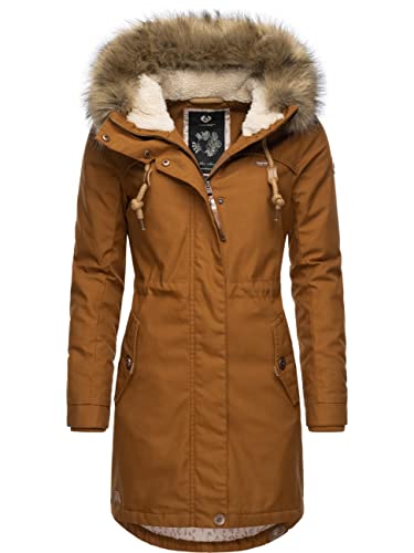 Ragwear Damen Wintermantel Warmer Parka lang mit abnehmbarem Kunstfell Tawny Cinnamon22 Gr. M von Ragwear