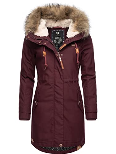 Ragwear Damen Wintermantel Warmer Parka lang mit abnehmbarem Kunstfell Tawny Wine Red22 Gr. L von Ragwear