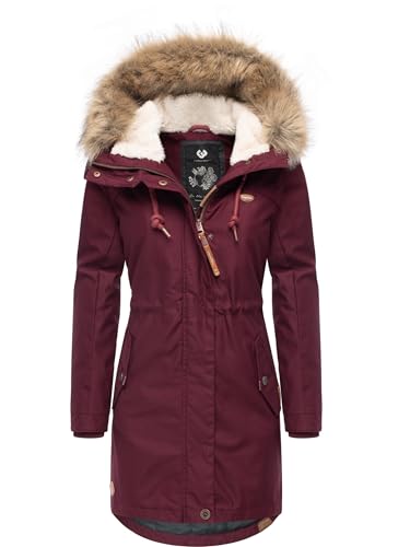 Ragwear Damen Wintermantel Warmer Parka lang mit abnehmbarem Kunstfell Tawny Intl Wine Red22 Gr. M von Ragwear