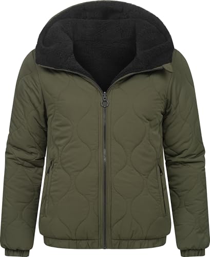 Ragwear Damen Wendejacke warme Teddy-Fleecejacke Steppjacke mit Kapuze Qaria Dark Olive Gr. L von Ragwear