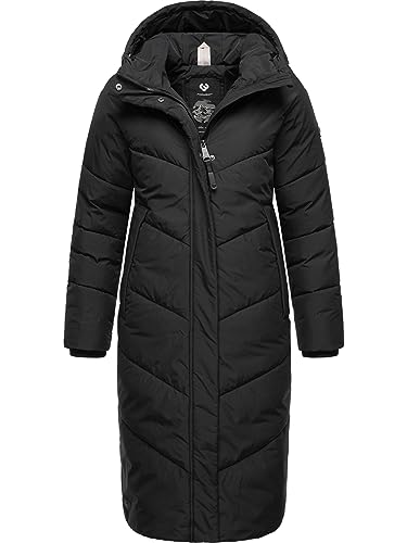 Ragwear Damen Winterjacke Langer Regenmantel Steppmantel wasserdicht warm gefüttert mit Kapuze Suminka Black Gr. 4XL von Ragwear