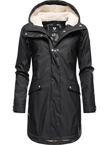 Ragwear Damen Winterjacke Langer Regenmantel wasserdicht warm gefüttert mit Kapuze Tinsley Black Gr. S von Ragwear