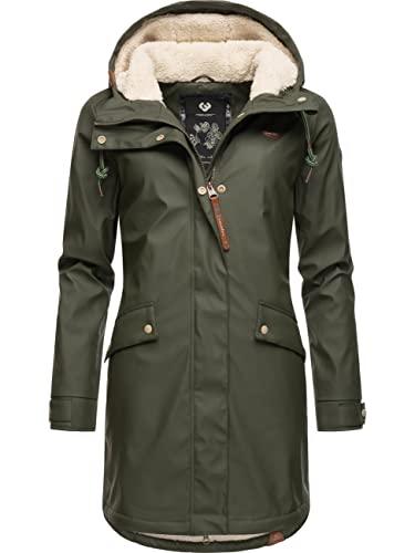 Ragwear Damen Winterjacke Langer Regenmantel wasserdicht warm gefüttert mit Kapuze Tinsley Dark Olive Gr. S von Ragwear
