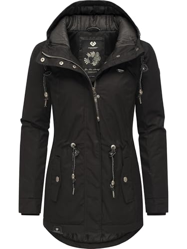Ragwear Damen Winterjacke Warmer Kurzmantel mit Kapuze Monadis Black Label Intl Black22 Gr. 3XL von Ragwear