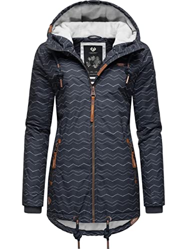 Ragwear Damen Winterjacke Warmer Kurzmantel mit Kapuze Zuzka Winter Navy Zig Zag22 Gr. XXL von Ragwear