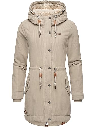 Ragwear Damen Winterjacke Wintermantel Cord-Mantel mit Kapuze Canny Corduroy Bone Gr. 6XL von Ragwear