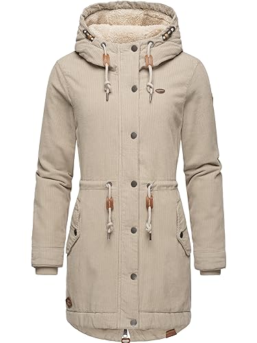 Ragwear Damen Winterjacke Wintermantel Cord-Mantel mit Kapuze Canny Corduroy Bone Gr. XXL von Ragwear