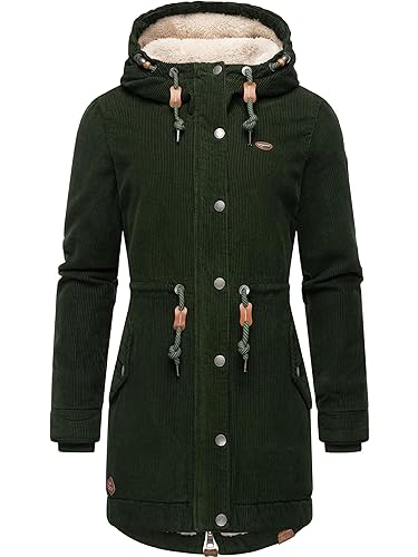 Ragwear Damen Winterjacke Wintermantel Cord-Mantel mit Kapuze Canny Corduroy Dark Olive Gr. L von Ragwear