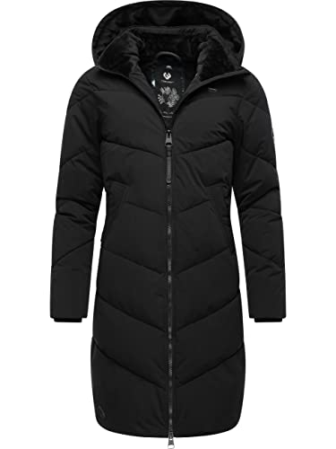 Ragwear Damen Wintermantel Warmer Steppmantel lang mit Abnehmbarer Kapuze Rebelka Black22 Gr. L von Ragwear