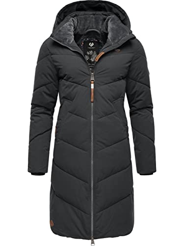 Ragwear Damen Wintermantel Warmer Steppmantel lang mit Abnehmbarer Kapuze Rebelka Dark Grey022 Gr. S von Ragwear