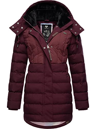 Ragwear Damen Wintermantel Warmer Steppmantel lang mit Kapuze Ashanta Block Wine Red Gr. M von Ragwear