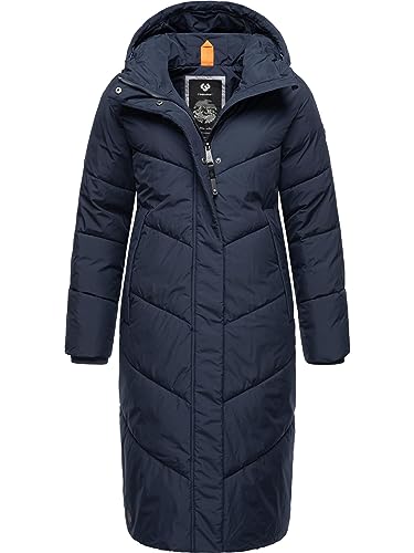 Ragwear Damen Winterjacke Langer Regenmantel Steppmantel wasserdicht warm gefüttert mit Kapuze Suminka Navy Gr. S von Ragwear