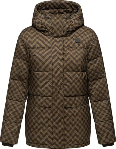 Ragwear Damen Winterjacke warme Steppjacke wasserdicht und Winddicht mit angesagtem Hahnentritt Muster und Kapuze Wikesh Print YOUMODO Brown Gr. XL von Ragwear