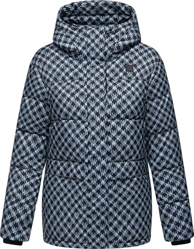 Ragwear Damen Winterjacke warme Steppjacke wasserdicht und Winddicht mit angesagtem Hahnentritt Muster und Kapuze Wikesh Print YOUMODO Cloud Gr. 3XL von Ragwear