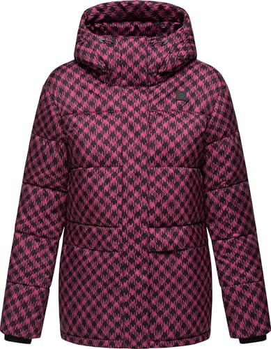 Ragwear Damen Winterjacke warme Steppjacke wasserdicht und Winddicht mit angesagtem Hahnentritt Muster und Kapuze Wikesh Print YOUMODO Fuchsia Gr. XL von Ragwear