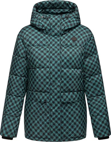 Ragwear Damen Winterjacke warme Steppjacke wasserdicht und Winddicht mit angesagtem Hahnentritt Muster und Kapuze Wikesh Print YOUMODO Ocean Green Gr. XXL von Ragwear