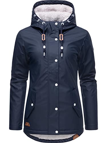 Ragwear Damen Winterjacke Kurze Regenjacke wasserdicht warm gefüttert mit Kapuze Marge Navy022 Gr. L von Ragwear