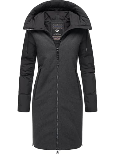 Ragwear Damen Wintermantel Steppmantel in Wolloptik mit Kapuze und hohem Kragen Jumana YOUMODO Black Gr. M von Ragwear