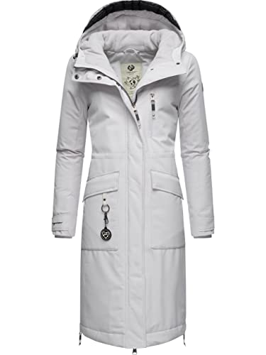 Ragwear Damen Langer Wintermantel Warmer wasserdichter Parka mit Schlüsselanhänger Refutura Remake Light Grey Gr. M von Ragwear