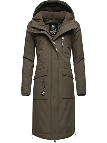 Ragwear Damen Langer Wintermantel Warmer wasserdichter Parka mit Schlüsselanhänger Refutura Remake Olive Gr. 4XL von Ragwear