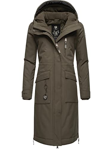 Ragwear Damen Wintermantel Warmer Parka lang aus recyceltem Material Refutura Remake Olive Gr. M von Ragwear