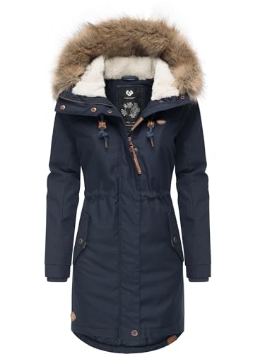 Ragwear Damen Wintermantel Warmer Parka lang mit abnehmbarem Kunstfell Tawny Intl Navy22 Gr. XXL von Ragwear