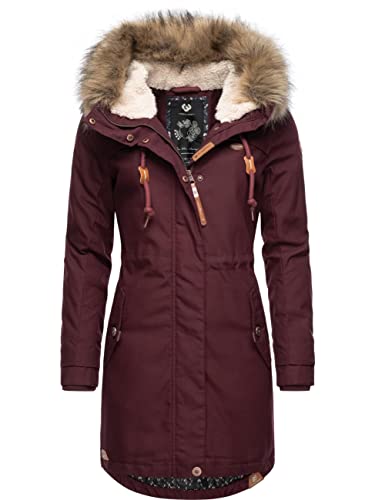 Ragwear Damen Wintermantel Warmer Parka lang mit abnehmbarem Kunstfell Tawny Intl Wine Red22 Gr. 5XL von Ragwear