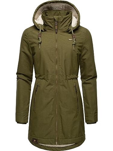 Ragwear Damen Wintermantel Warmer Parka lang wasserdicht mit Abnehmbarer Kapuze Dakkota Light Olive Gr. 3XL von Ragwear