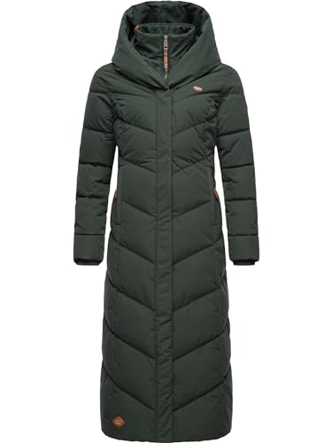 Ragwear Damen Wintermantel Warmer Steppmantel extralang mit Kapuze Natalka Extralong Dark Green Gr. XS von Ragwear