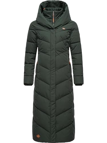 Ragwear Damen Wintermantel Warmer Steppmantel extralang mit Kapuze Natalka Extralong Intl Dark Green Gr. XS von Ragwear