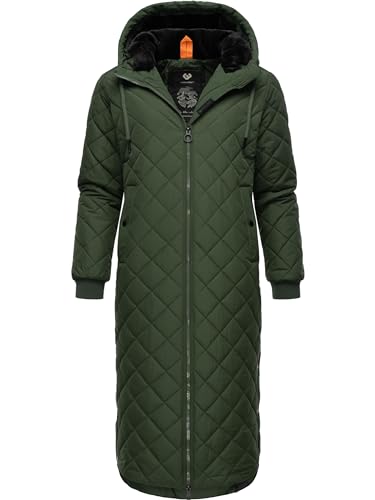 Ragwear Damen Wintermantel Warmer Steppmantel extralang mit Kapuze Niran Olive Gr. L von Ragwear