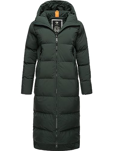 Ragwear Damen Wintermantel Warmer Steppmantel extralang mit Kapuze Patrise Dark Green Gr. L von Ragwear