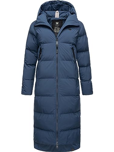 Ragwear Damen Wintermantel Warmer Steppmantel extralang mit Kapuze Patrise Indigo Blue Gr. XS von Ragwear