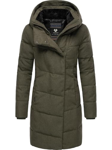 Ragwear Damen Wintermantel Warmer Steppmantel lang in Wolloptik mit Kapuze Pavla Coat YOUMODO Dark Olive Gr. S von Ragwear