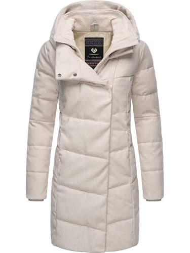 Ragwear Damen Wintermantel Warmer Steppmantel lang in Wolloptik mit Kapuze Pavla Coat YOUMODO Ecru Gr. L von Ragwear