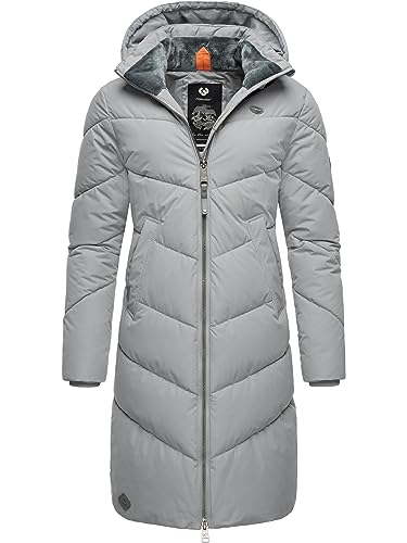 Ragwear Damen Wintermantel Warmer Steppmantel lang mit Abnehmbarer Kapuze Rebelka Light Grey23 Gr. 3XL von Ragwear