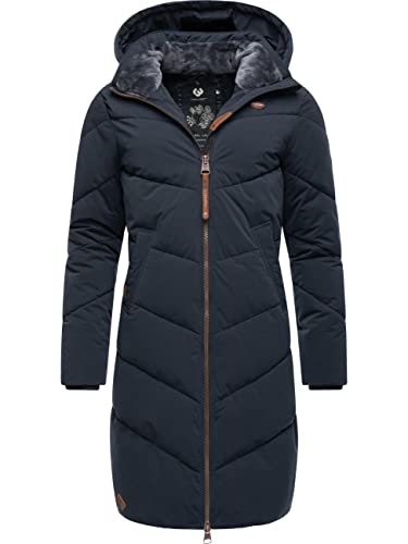 Ragwear Damen Wintermantel Warmer Steppmantel lang mit Abnehmbarer Kapuze Rebelka Navy22 Gr. 3XL von Ragwear