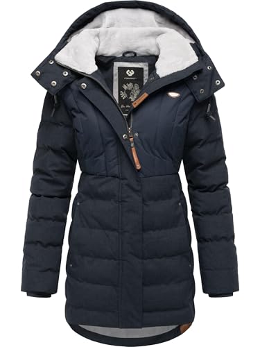 Ragwear Damen Wintermantel Warmer Steppmantel lang mit Kapuze Ashanta Block Navy Gr. XL von Ragwear