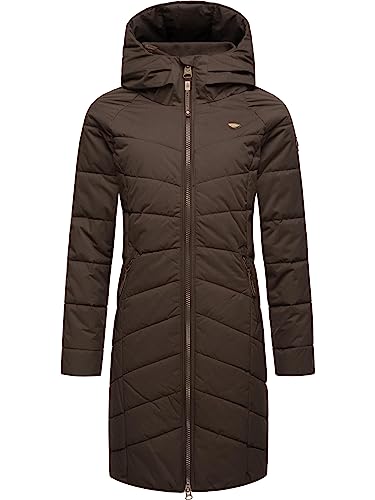 Ragwear Damen Wintermantel Warmer Steppmantel lang mit Kapuze Dizzie Coat Dark Choco022 Gr. L von Ragwear