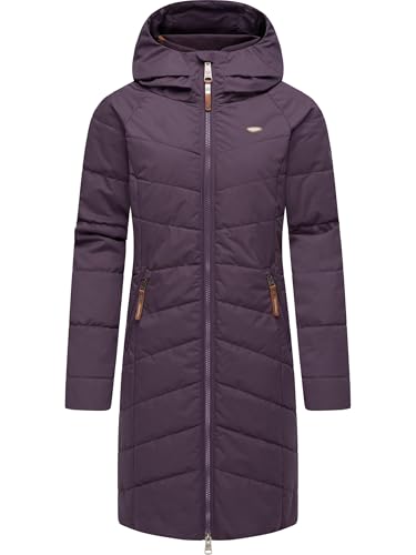 Ragwear Damen Wintermantel Warmer wasserdichter Steppmantel lang mit Kapuze Dizzie Coat Plum24 Gr. S von Ragwear