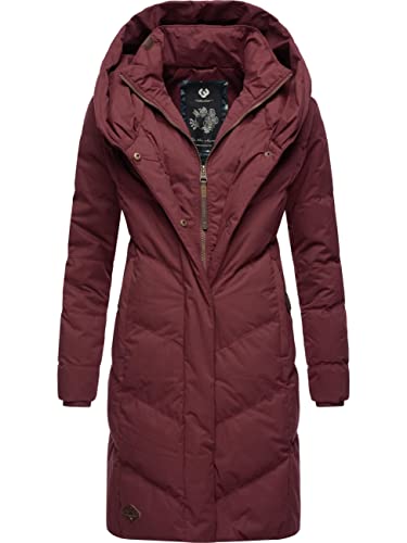 Ragwear Damen Wintermantel Warmer Steppmantel lang mit Kapuze Natalka Wine Red22 Gr. L von Ragwear