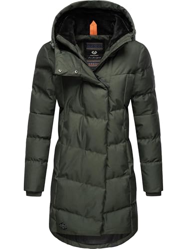 Ragwear Damen Wintermantel Warmer Steppmantel lang mit Kapuze Pavla Intl Dark Olive24 Gr. M von Ragwear