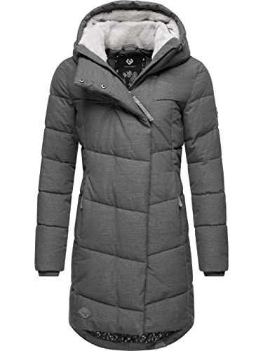 Ragwear Damen Wintermantel Warmer Steppmantel lang mit Kapuze Pavla Intl Grey22 Gr. L von Ragwear
