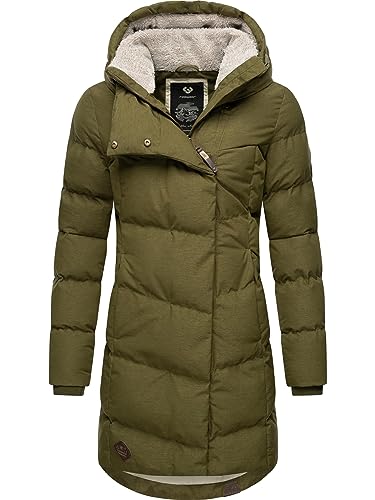 Ragwear Damen Wintermantel Warmer Steppmantel lang mit Kapuze Pavla Intl Light Olive23 Gr. L von Ragwear