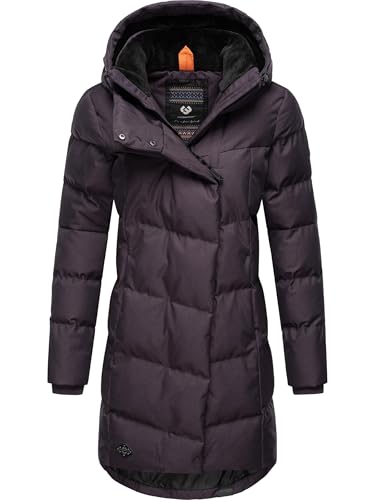 Ragwear Damen Wintermantel Warmer Steppmantel lang mit Kapuze Pavla Intl Plum24 Gr. S von Ragwear