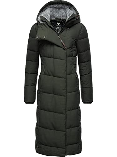 Ragwear Damen Wintermantel Warmer Steppmantel lang mit Kapuze Pavla Long Dark Olive Gr. S von Ragwear