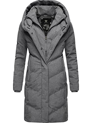 Ragwear Damen Wintermantel Warmer Steppmantel lang wasserdicht mit Kapuze Natalka Intl Grey22 Gr. L von Ragwear