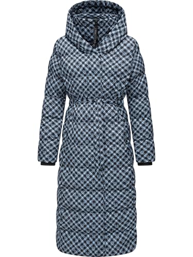 Ragwear Damen Wintermantel Warmer atmungsaktiver und wasserdichter Steppmantel lang mit angesagtem Hahnentritt Muster mit Kapuze Niara Long Print YOUMODO Cloud Gr. XXL von Ragwear